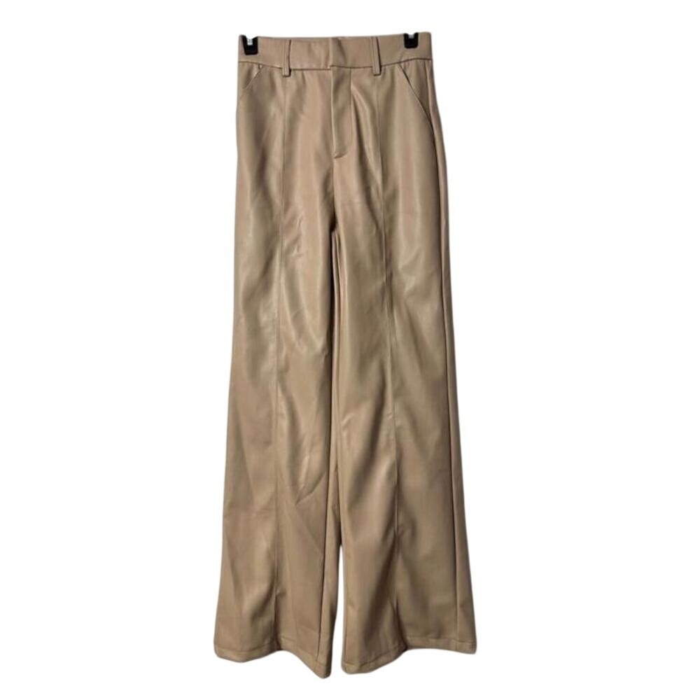 NWT Line and Dot Womens Vegan Faux Leather Beige Pants Slacks Trousers Size S